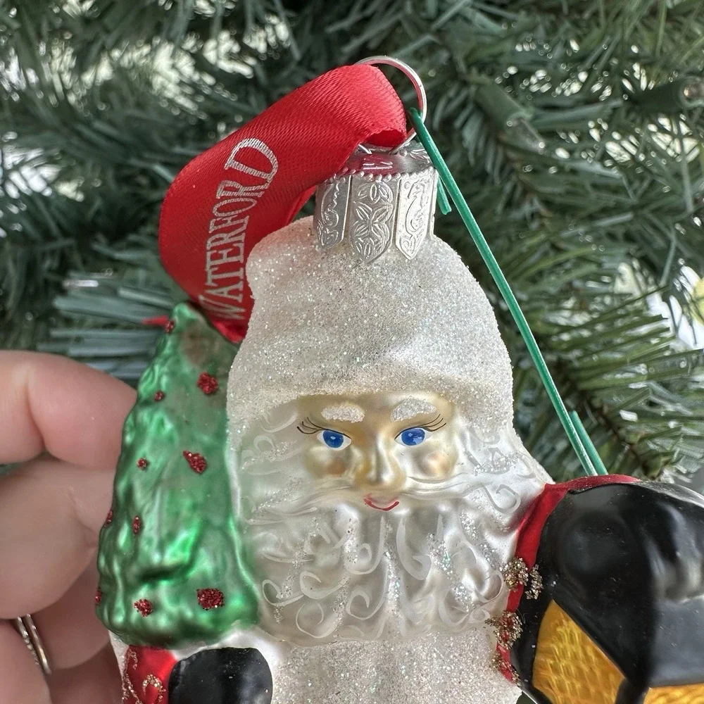 VTG Waterford Holiday‎ Heirlooms Blown Glass Poinsettia Santa Ornament With Box